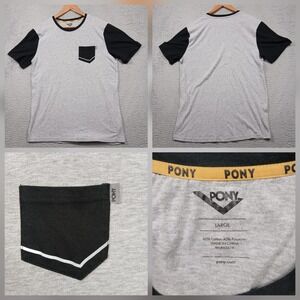 Pony Shirt Mens Large Grey Black Colorblock Short Sleeve Pocket Graphic Tee